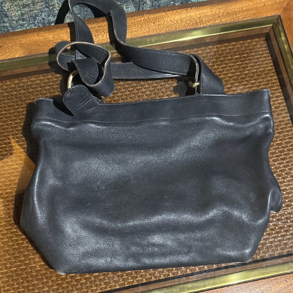 Vintage Classic Black Leather Shoulder Bag - Women's Everyday Tote soft leather